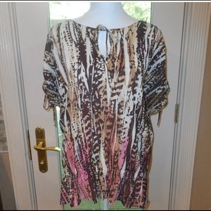 Lane Bryant Sz 18/20 brown white pink keyhole top blouse shirt